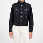 Florence | Womens Oversized Stand Collar Denim Jacket, Slate Blue