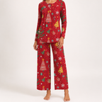 Harriet | Womens Long Sleeve Pyjama Set With Pockets Loungewear, Red 3