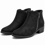 Vesper | Womens Ankle Boots Square Heel Side Zip Pointed Suede Boots Black 2 packshot