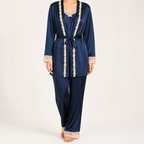 Beatrice | Womens Satin Cami Robe Lounge Set, Navy Blue