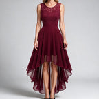 Eleanor | Womens Cocktail Lace Midi Wedding Guest Evening Formal Long Elegant Dresses Wine Red