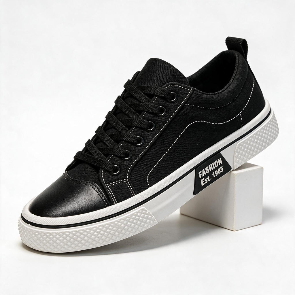 Colm | Mens Trainers Canvas Sneakers Breathable Skate Casual Shoes Black packshot