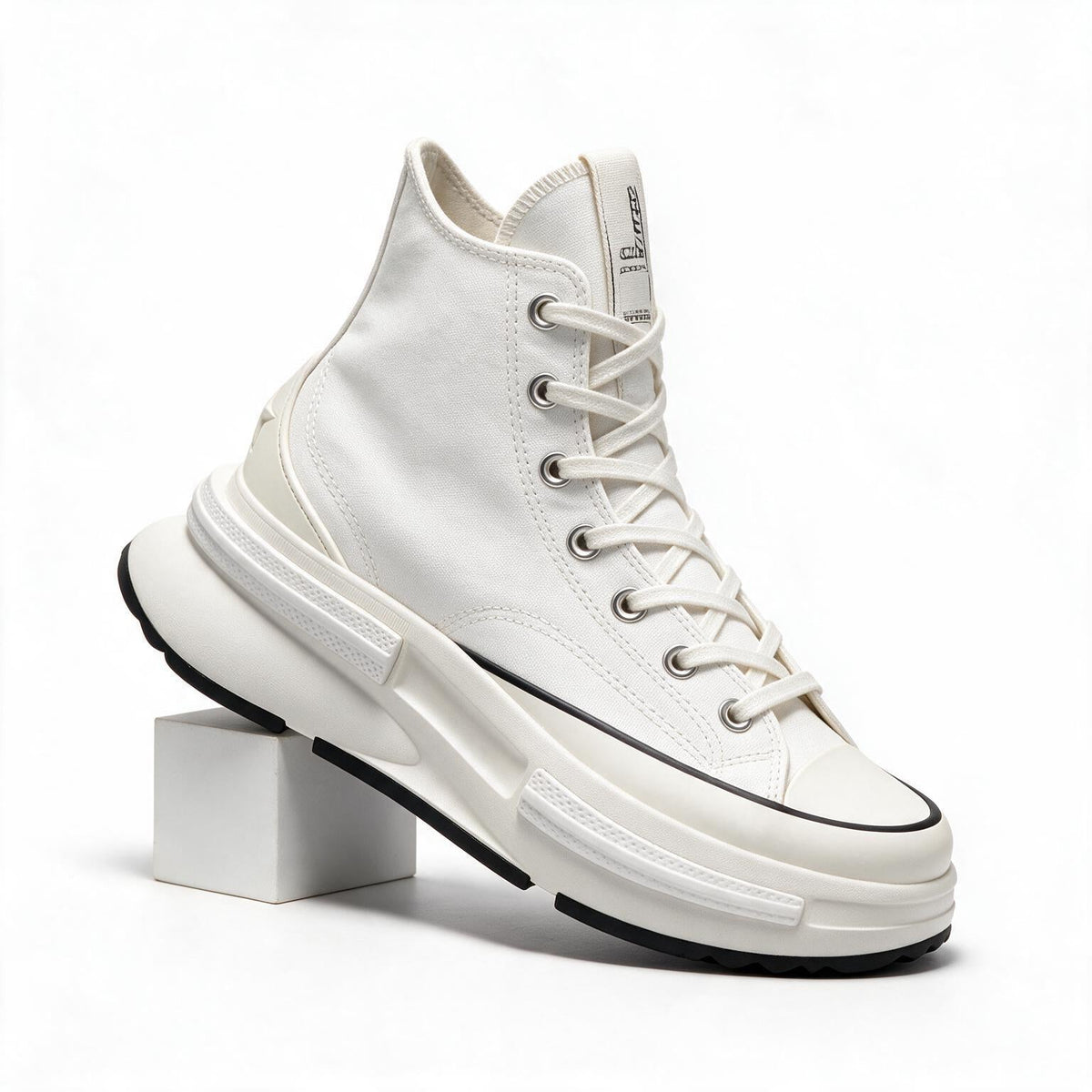 Thatcher | Mens Trainers Platform Canvas Thick Soled Lace Up Shoes White 3 packshot