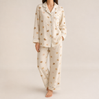 Beatrix | Womens Long Sleeve Cotton Pyjama Set Loungewear, Beige 2