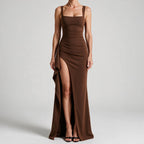 Ondine | Womens Wedding Guest Maxi Strapless Backless High Slit Dresses Brown