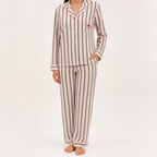 Beatrix | Womens Long Sleeve Cotton Pyjama Set Loungewear, Caramel