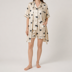 Odette | Womens Short Sleeve Satin Pyjama Set, Cream 3