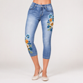 Renee | Womens Jeggings Faux Denim Printed Slim Fit Casual Leggings, Denim Blue