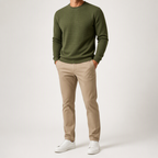 Reuben | Mens Sweatshirt Checkered Crewneck Pullover Warm Knit Sweater, Army Green