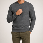 Reuben | Mens Sweatshirt Checkered Crewneck Pullover Warm Knit Sweater, Dark Grey