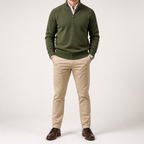 Reuben | Mens Jumper Knitted Stand Collar Warm Winter Sweater, Army Green