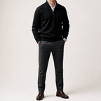 Reuben | Mens Jumper Knitted Stand Collar Warm Winter Sweater, Black