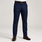 Reuben | Mens Work Straight Leg Business Casual Fleece Lined Trousers, Blue
