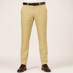 Reuben | Mens Work Straight Leg Business Casual Fleece Lined Trousers, Khaki 2