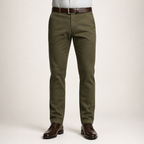 Reuben | Mens Work Straight Leg Business Casual Fleece Lined Trousers, Military Green