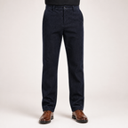 Rex | Mens Corduroy Straight Leg Casual Everyday Trousers, Dark Blue