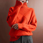 Rhea | Womens Turtleneck Knit Sweater, Orange Red