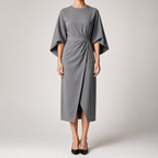 Rhoswen | Womens Wedding Guest Dresses Batwing Sleeve Maxi Elegant Dress, Grey