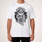 Rick | Mens Graphic T Shirt Drop Shoulder Print Casual Short Sleeve Tee, White Print