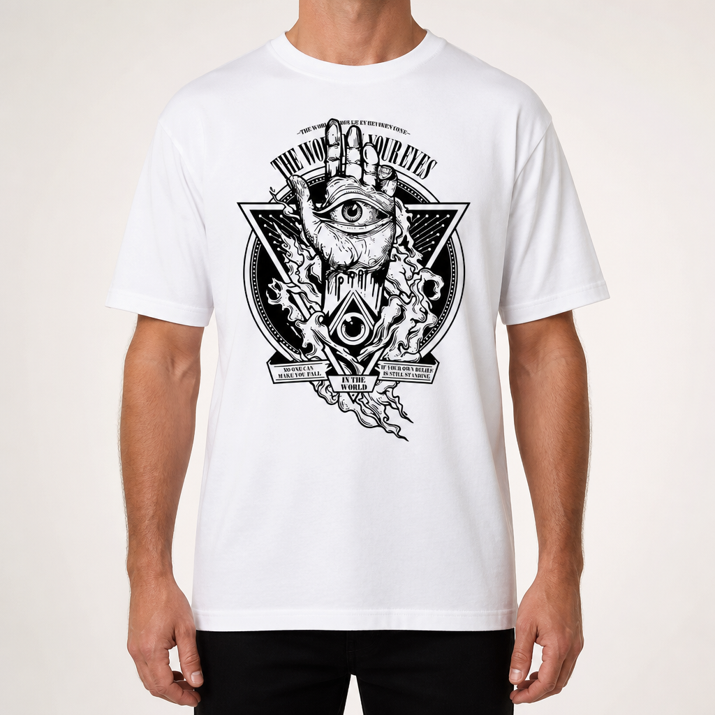 Rick | Mens Graphic T Shirt Drop Shoulder Print Casual Short Sleeve Tee, White Print