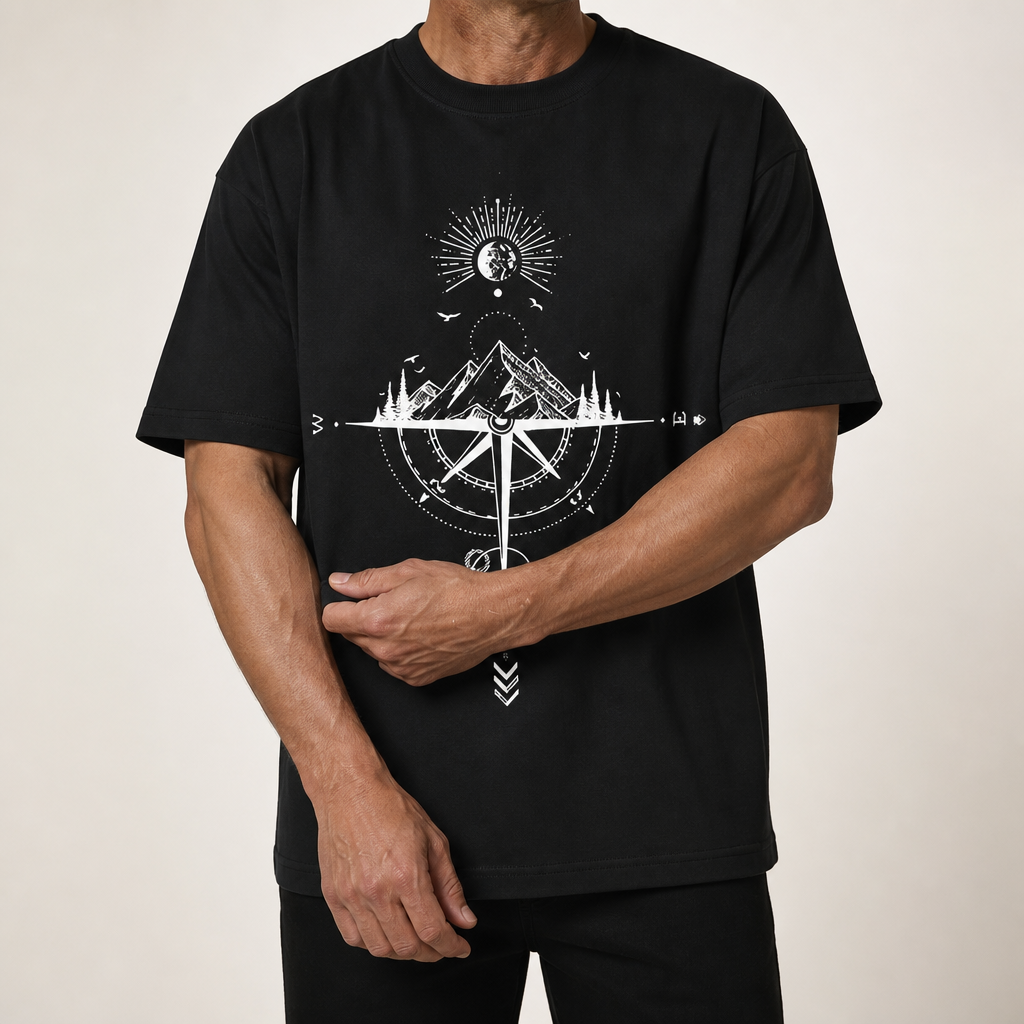 Rick | Mens Graphic T Shirt Drop Shoulder Print Casual Short Sleeve Tee, Black