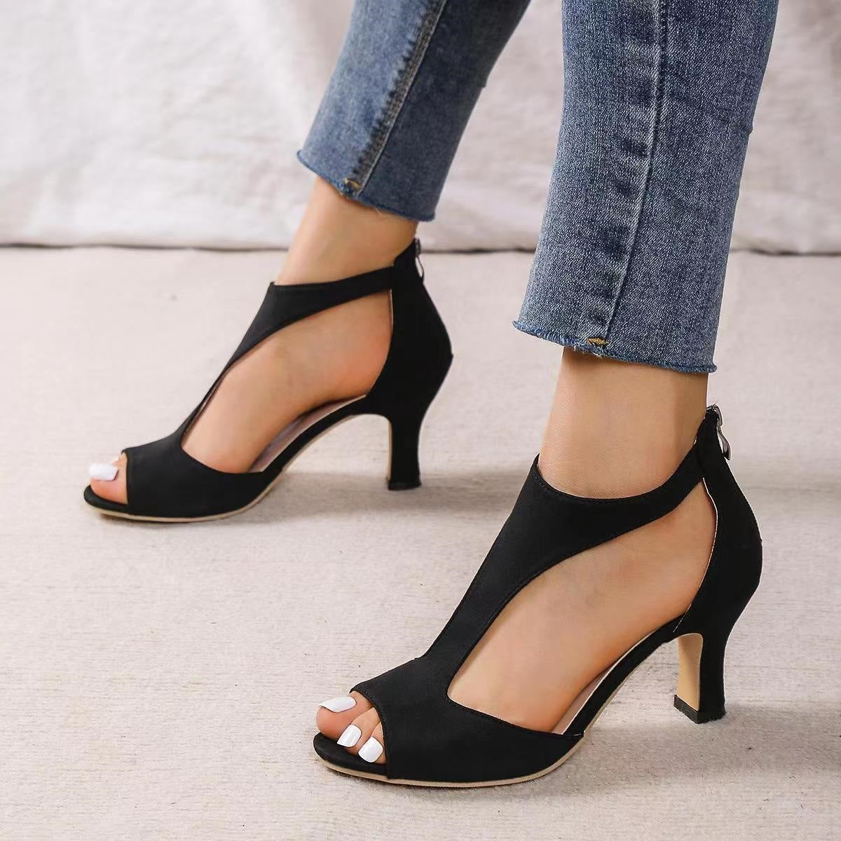 Rita | Womens Open Toe Stiletto High Heels Side Zip Sandals