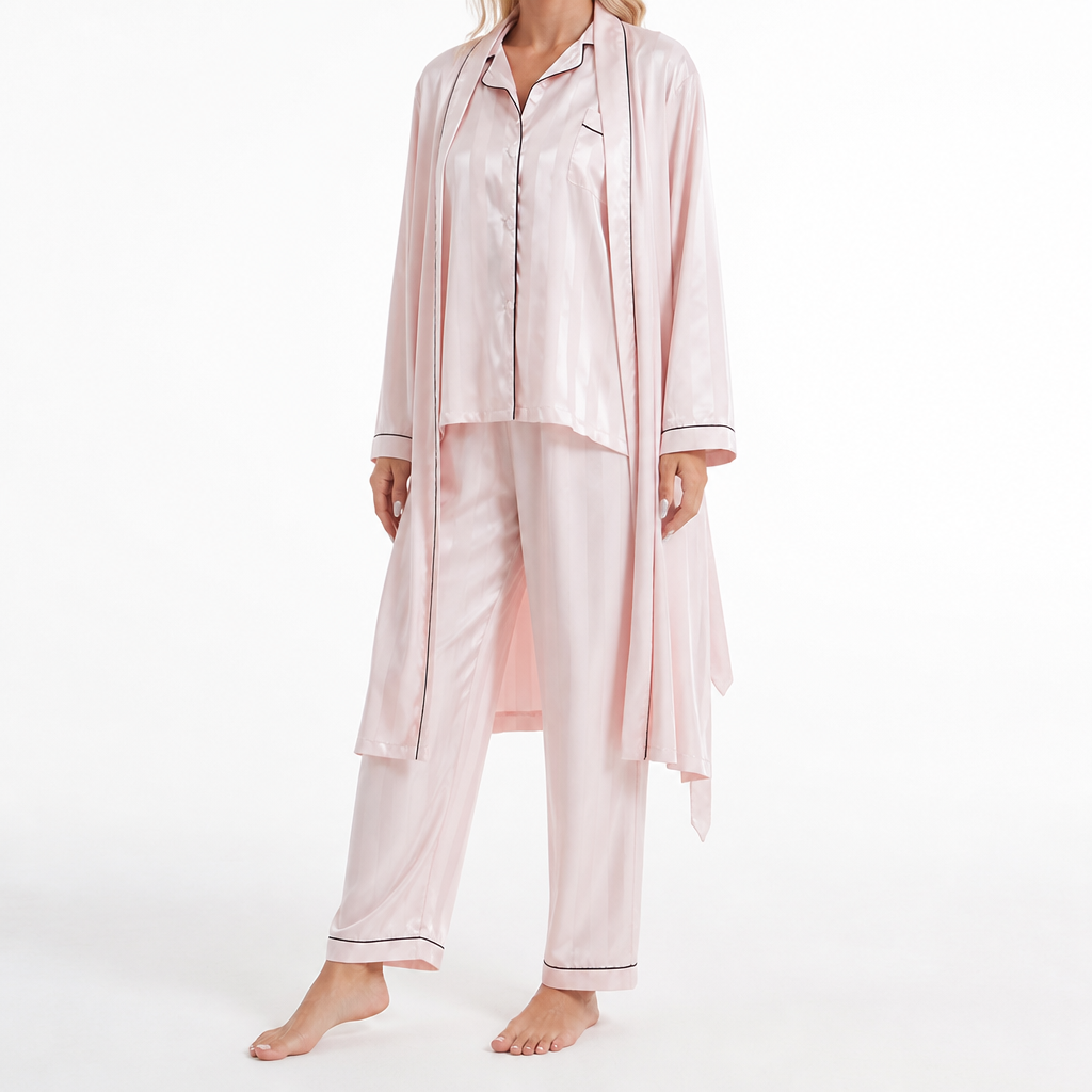 Robin | Womens Satin Jacquard Loungewear Pajama Set, Pink
