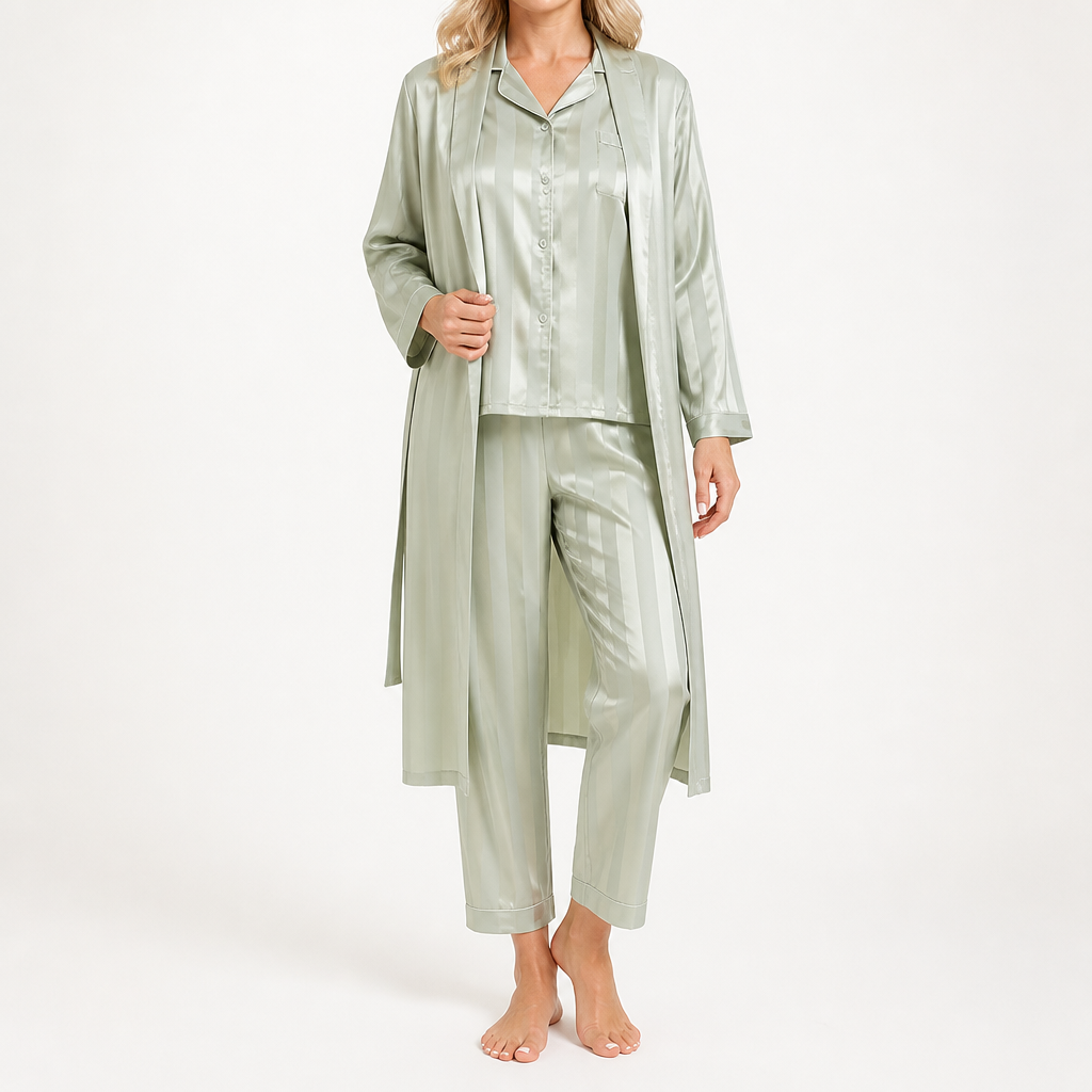 Robin | Womens Satin Jacquard Loungewear Pajama Set, Sage Green
