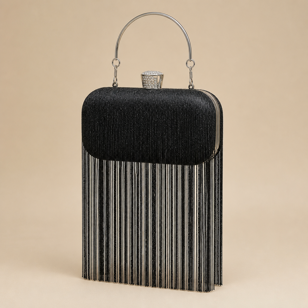 Robyn | Womens Clutch Purse Tassel Evening Shoulder Crossbody Bag, Black