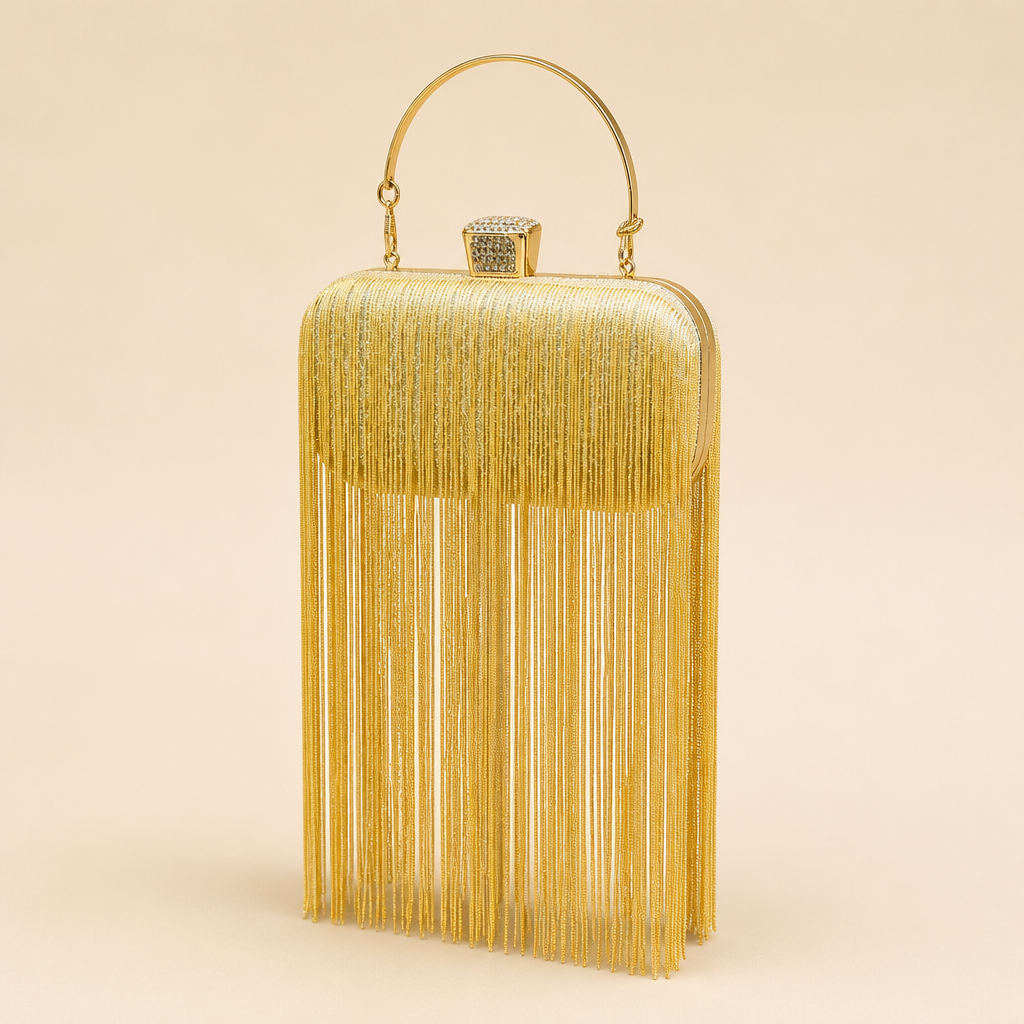 Robyn | Womens Clutch Purse Tassel Evening Shoulder Crossbody Bag, Gold