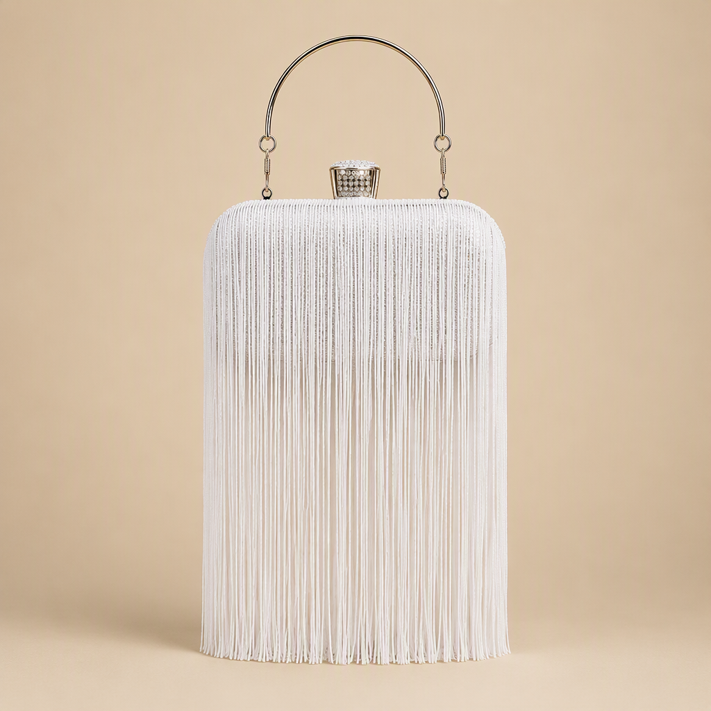 Robyn | Womens Clutch Purse Tassel Evening Shoulder Crossbody Bag, White