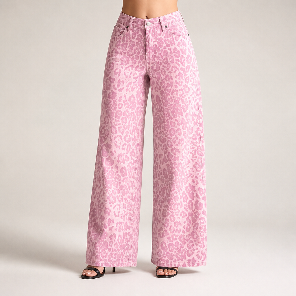 Rochelle | Womens High Waisted Wide Leg Casual Pants, Pink