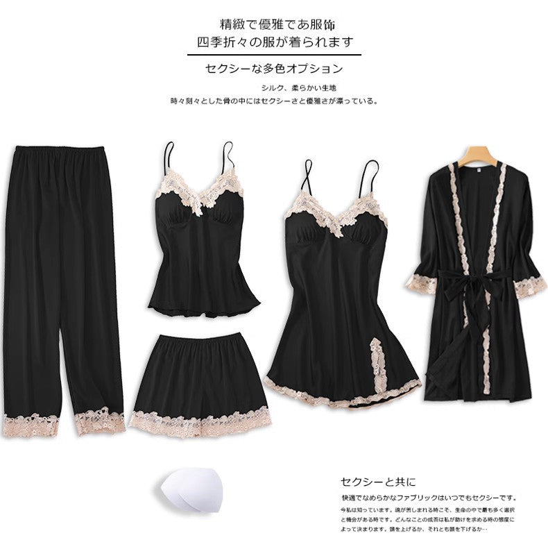 Rosalie | Womens Ice Silk Satin Pyjamas - 05 Set Black