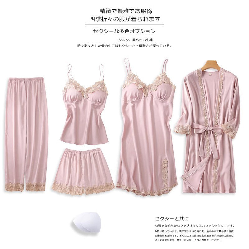 Rosalie | Womens Ice Silk Satin Pyjamas - 05 Set Pink