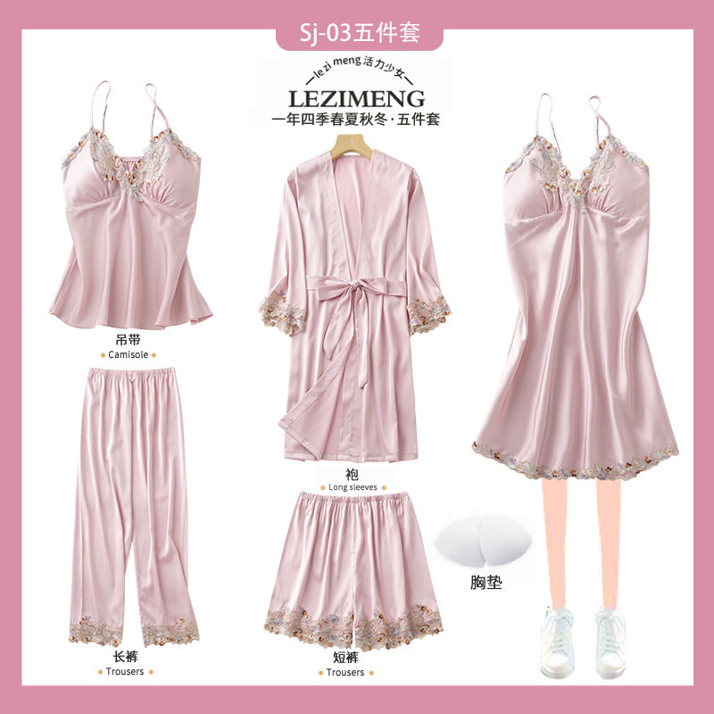 Rosalie | Womens Ice Silk Satin Pyjamas - Bean Paste Powder