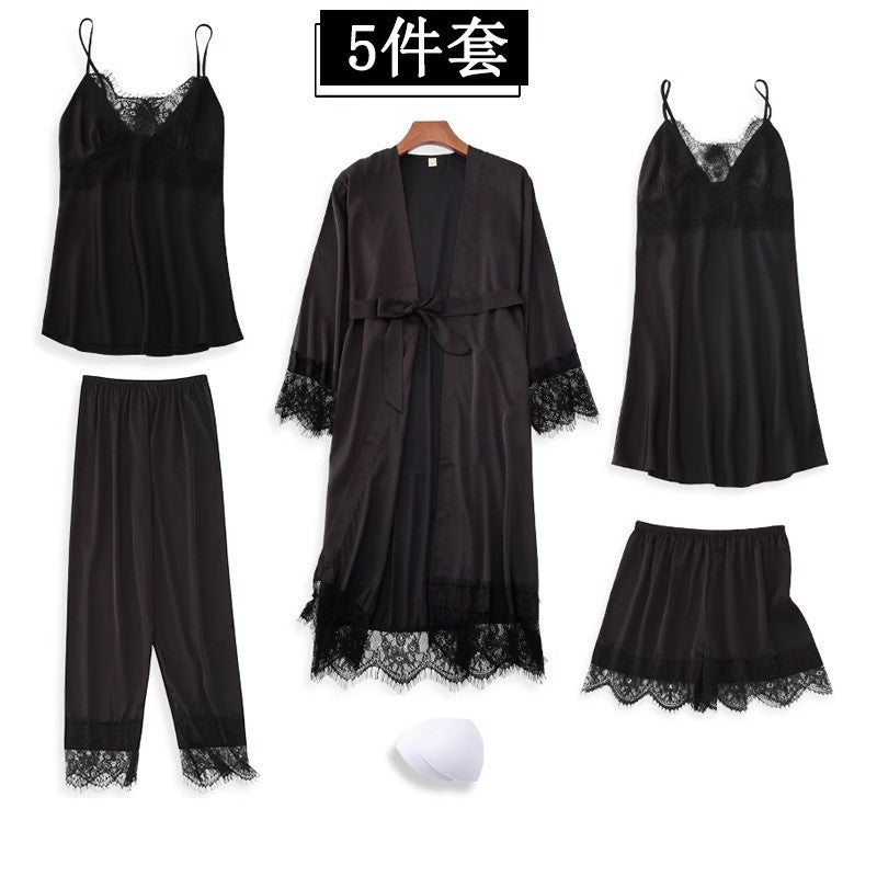 Rosalie | Womens Ice Silk Satin Pyjamas - Black 2