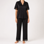 Rosalie | Womens Silk Satin Pyjamas Ice Cool Short Sleeve Loungewear, Black 3