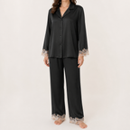 Rosalie | Womens Silk Satin Pyjamas Ice Cool Short Sleeve Loungewear, Black