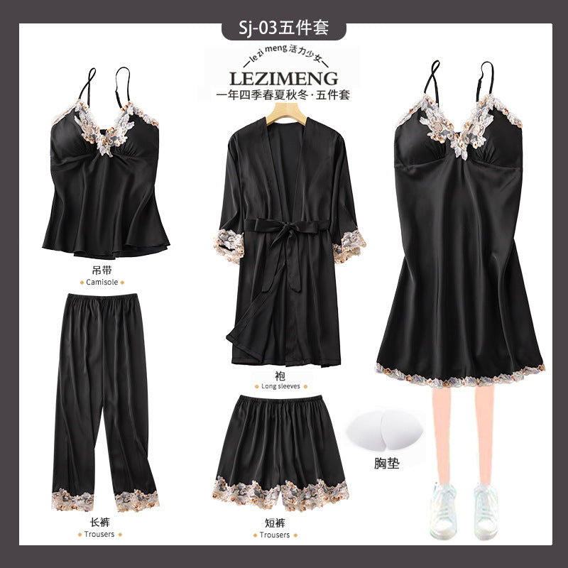 Rosalie | Womens Ice Silk Satin Pyjamas - Black