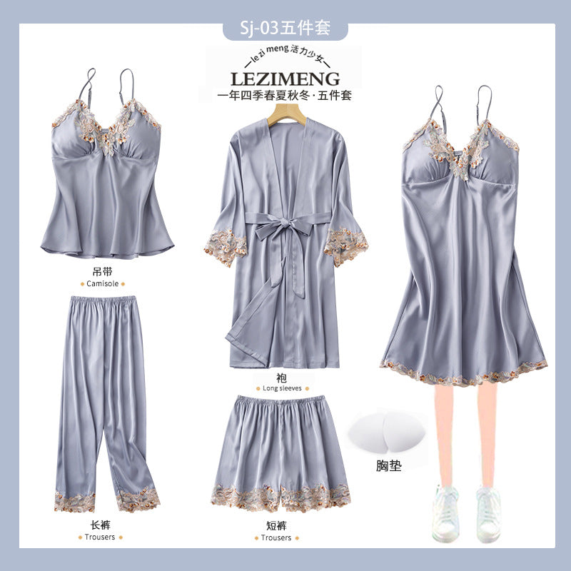 Rosalie | Womens Ice Silk Satin Pyjamas - Blue Grey