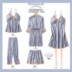 Rosalie | Womens Ice Silk Satin Pyjamas - Blue Grey