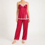 Rosalie | Womens Silk Satin Pyjamas Ice Cool Short Sleeve Loungewear, Burgundy 2