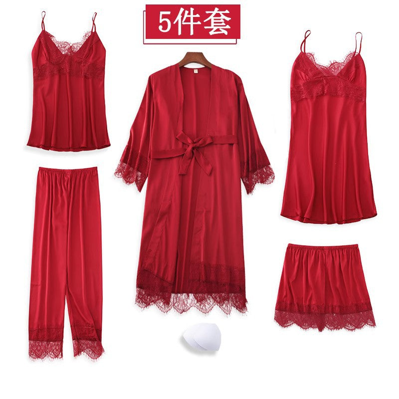 Rosalie | Womens Ice Silk Satin Pyjamas - Burgundy 2