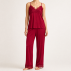 Rosalie | Womens Silk Satin Pyjamas Ice Cool Short Sleeve Loungewear, Burgundy 3