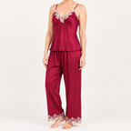 Rosalie | Womens Silk Satin Pyjamas Ice Cool Short Sleeve Loungewear, Burgundy