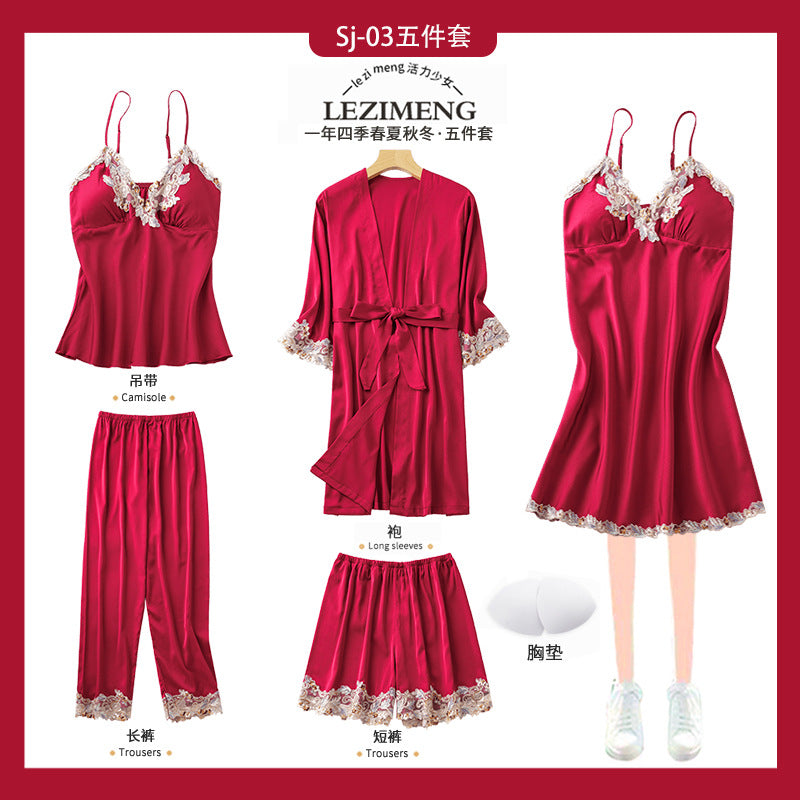 Rosalie | Womens Ice Silk Satin Pyjamas - Burgundy