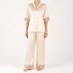 Rosalie | Womens Silk Satin Pyjamas Ice Cool Short Sleeve Loungewear, Champagne