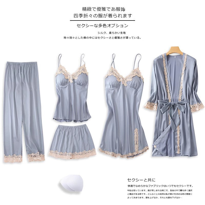 Rosalie | Womens Ice Silk Satin Pyjamas - Grey Blue