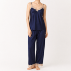 Rosalie | Womens Silk Satin Pyjamas Ice Cool Short Sleeve Loungewear, Navy Blue
