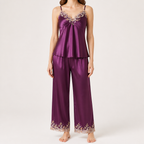 Rosalie | Womens Silk Satin Pyjamas Ice Cool Short Sleeve Loungewear, Plum